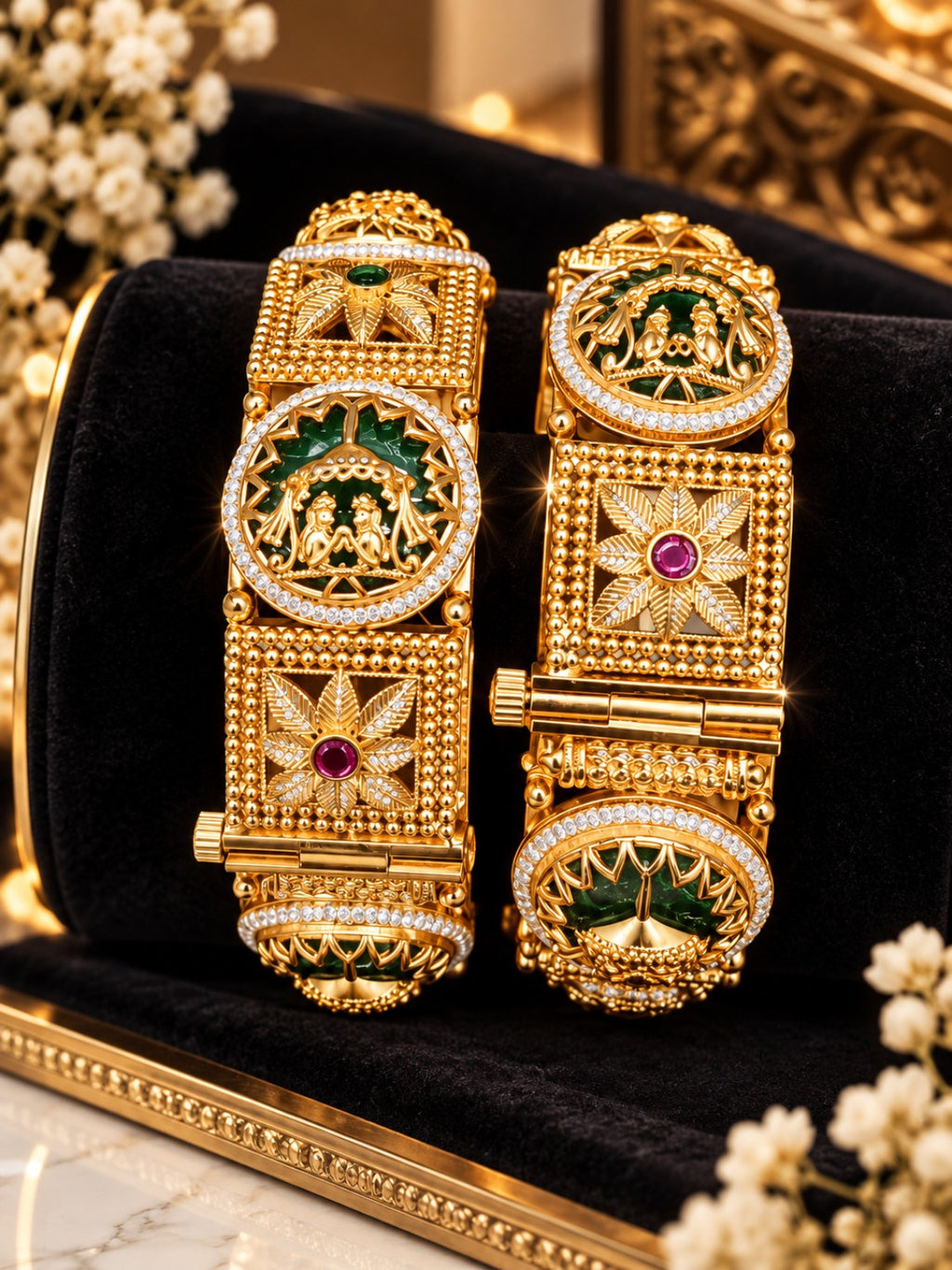 Rajwada Heritage gold look kada pair on black velvet
