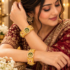 Model wearing Rajwada Heritage gold look kada pair