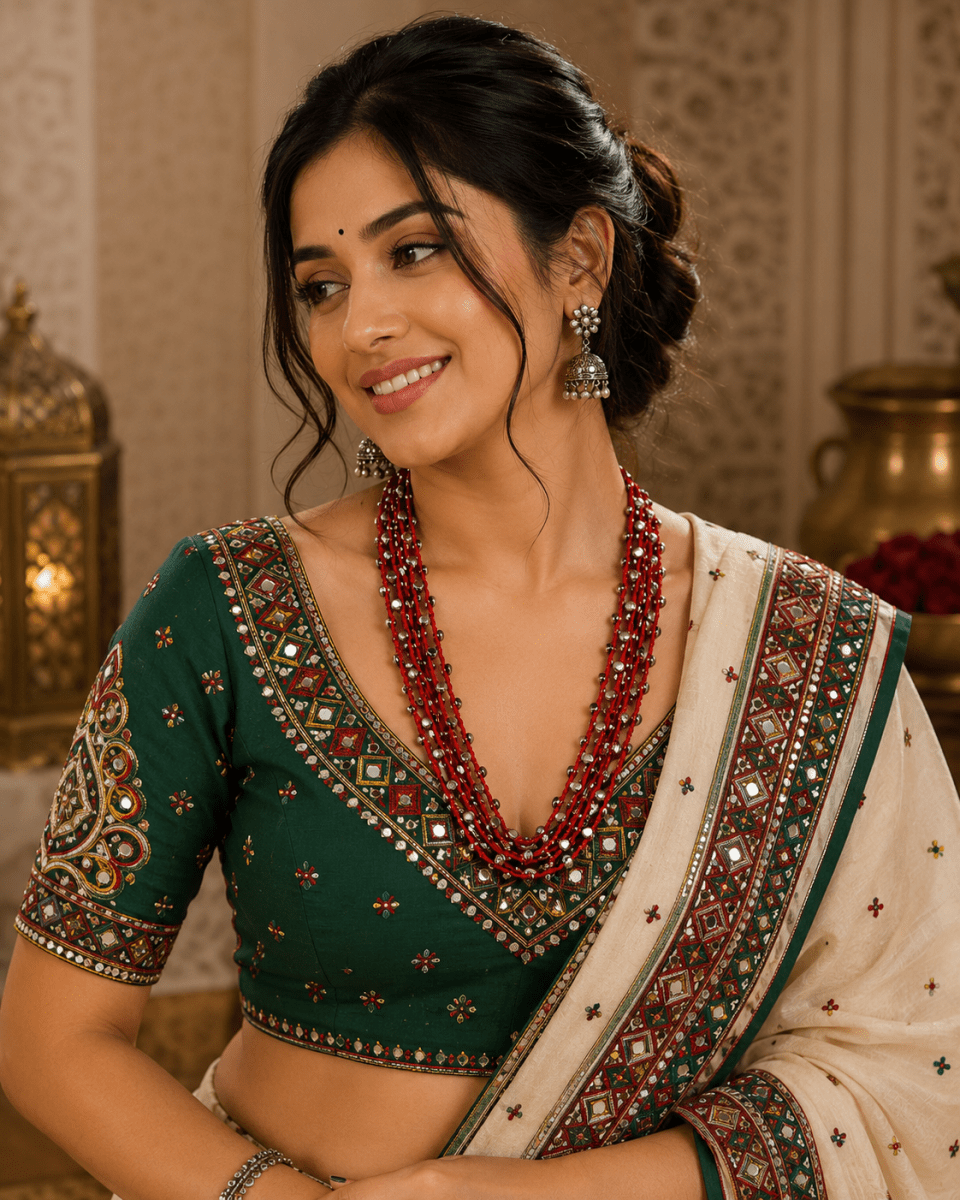 Red Thread Multi-Layer Silver Beaded Necklace - Madhushrea collection