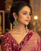 Emerald green floral kundan chandbali jhumka earrings