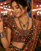 Premium Oxidised Multicolor Tribal Necklace Set with Matching Earrings for Navratri Garba Traditional Ethnic Jewellery - worn look