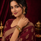 Traditional Kundan Gold-Tone Bracelet Watch with Multicolor Stones