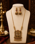 Antique gold Lakshmi temple long necklace set with matching jhumka earrings