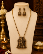 Antique Gold Lakshmi Temple Beaded Long Necklace Set with Earrings