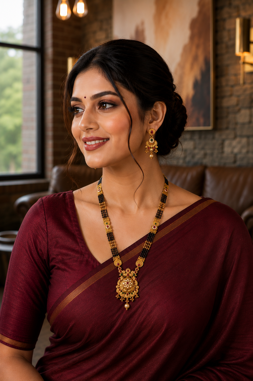 Designer Mangalsutra Set with Earrings | Traditional Gold Plated Black Beads Necklace