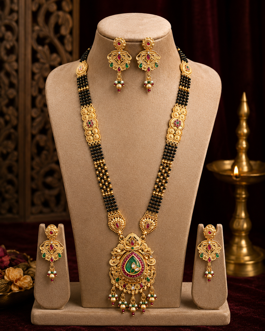 Wedding Special Traditional Mangalsutra Set | Premium Long Necklace with Matching Earrings