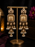 Champagne square kundan pearl long jhumka earrings