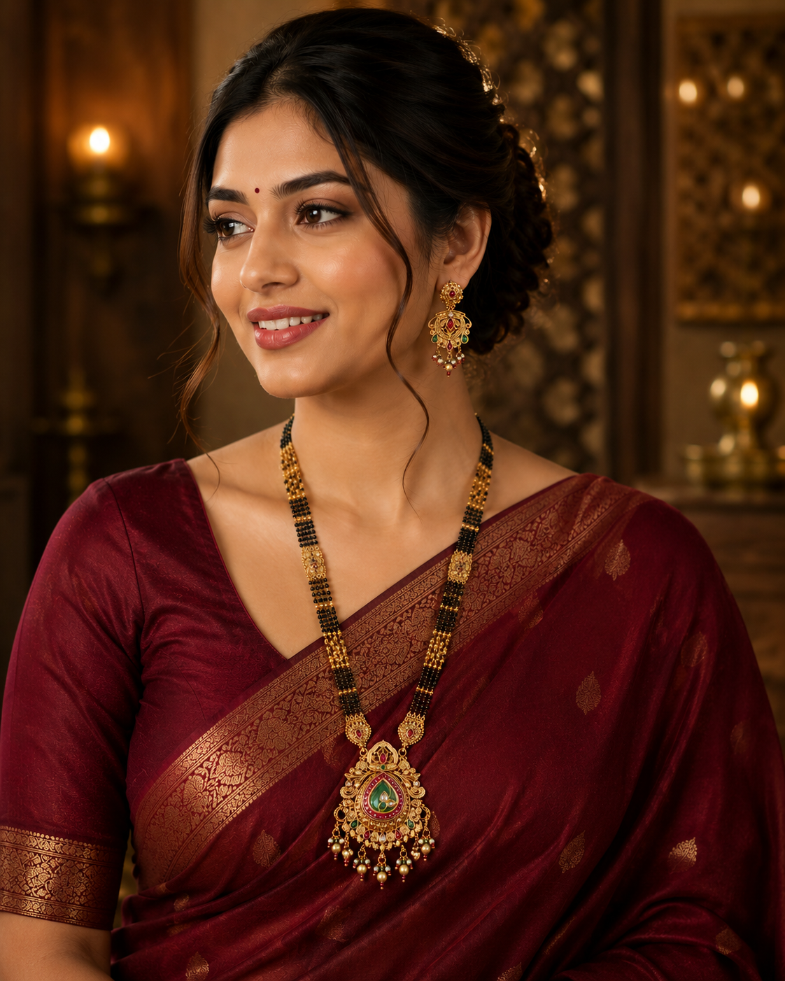 Wedding Special Traditional Mangalsutra Set | Premium Long Necklace with Matching Earrings