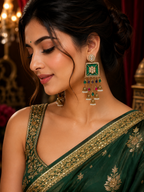 Emerald green multicolour kundan pearl jhumka earrings