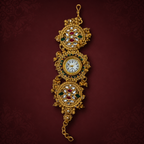 Traditional Kundan Gold-Tone Bracelet Watch with Multicolor Stones
