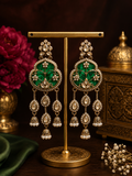 Emerald green floral kundan chandbali jhumka earrings
