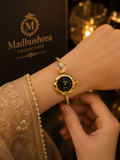 Women's Luxury Gold Plated Anti-Tarnish Bracelet Watch with Multicolor Floral Stone | Stylish Kada Watch for Women & Girls