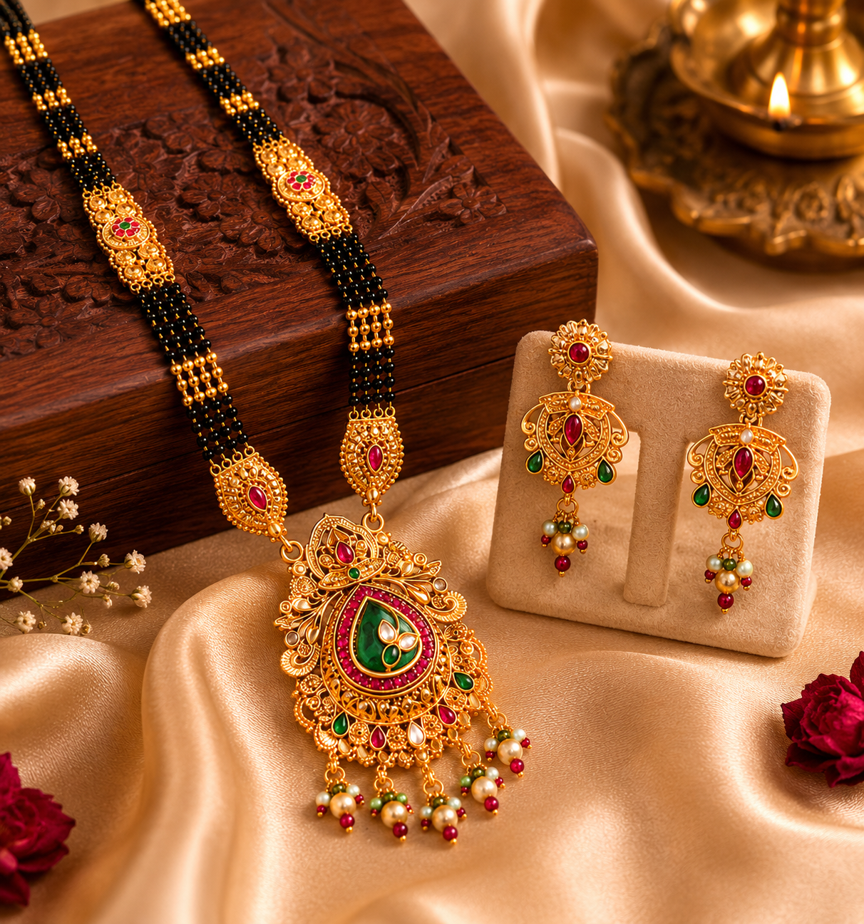 Wedding Special Traditional Mangalsutra Set | Premium Long Necklace with Matching Earrings