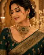 Royal Emerald Heritage Gold Plated Traditional Choker Set for Women - Madhushrea collection