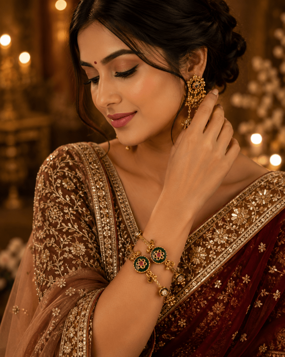 Royal Green Floral Gold Plated Traditional Designer Kada for Women - Madhushrea collection