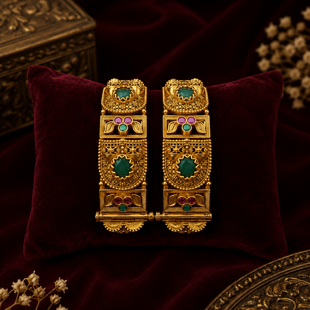 Royal Green Stone Gold Plated Traditional Designer Kada Bangle for Women - Madhushrea collection