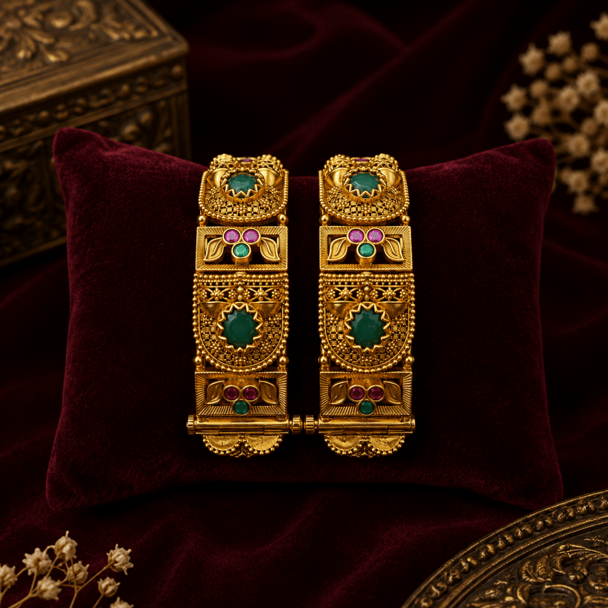 Royal Green Stone Gold Plated Traditional Designer Kada Bangle for Women - Madhushrea collection