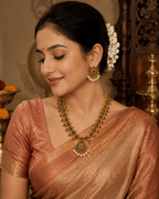 Royal Heritage Ruby Stone Necklace Set with Pearl Drops & Matching Earrings - Madhushrea collection