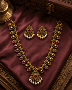 Royal Heritage Ruby Stone Necklace Set with Pearl Drops & Matching Earrings - Madhushrea collection