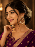 Royal Maroon Kundan Jhumka Earrings for Women | Traditional Gold Plated Pearl Drop Ethnic Jhumki - Madhushrea collection