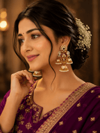 Royal Maroon Kundan Jhumka Earrings for Women | Traditional Gold Plated Pearl Drop Ethnic Jhumki - Madhushrea collection