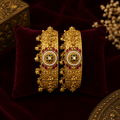 Royal Pearl Green Stone Gold Plated Traditional Bridal Kada Bangle - Madhushrea collection