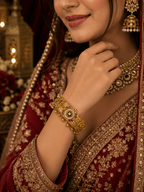 Royal Pearl Green Stone Gold Plated Traditional Bridal Kada Bangle - Madhushrea collection