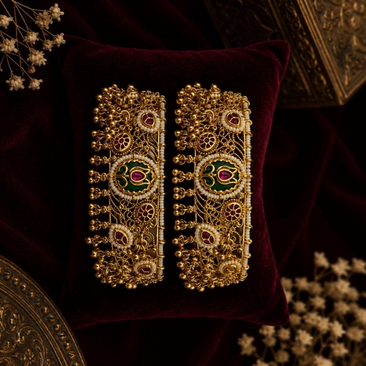 Royal Pearl Tulip Gold Plated Traditional Bridal Kada for Women - Madhushrea collection