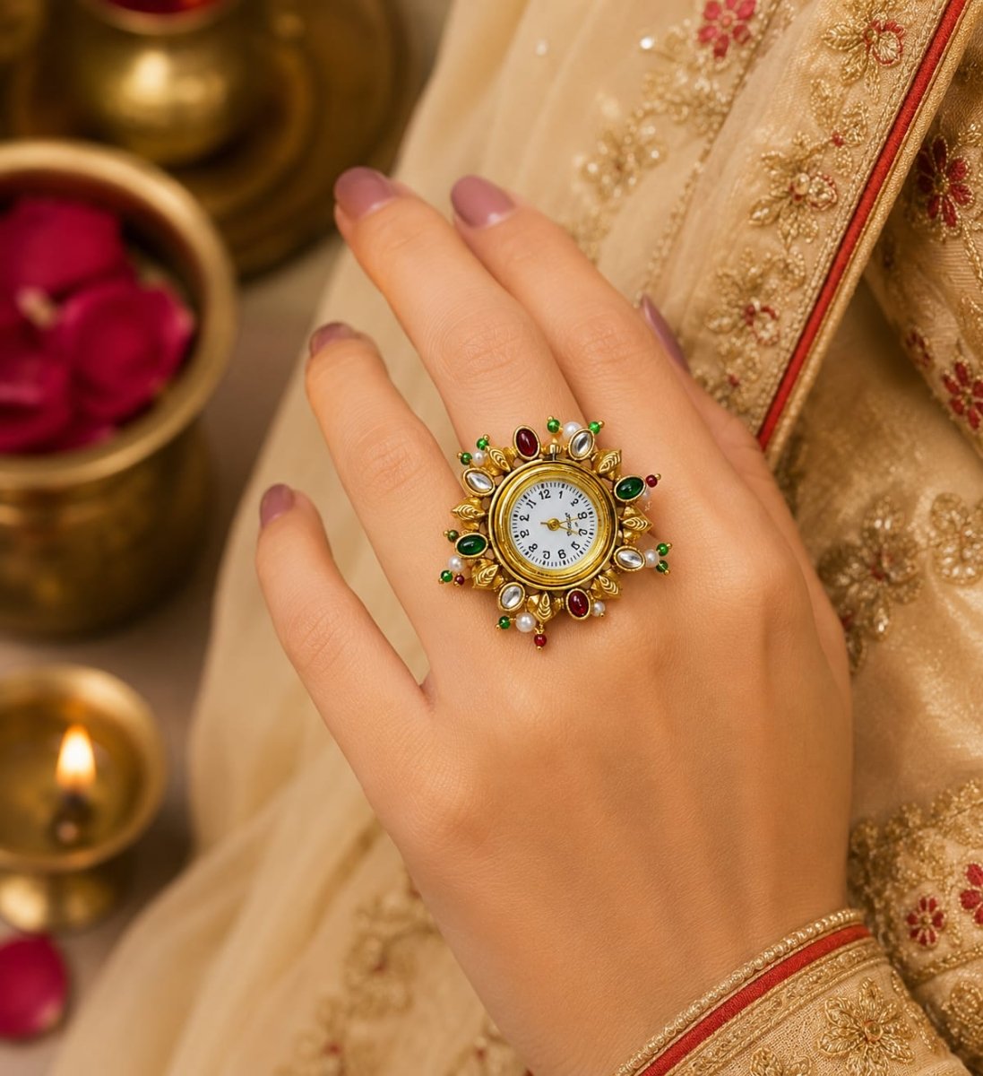 Royal Pearl Watch Ring for Women | Adjustable Statement Ring - Madhushrea collection