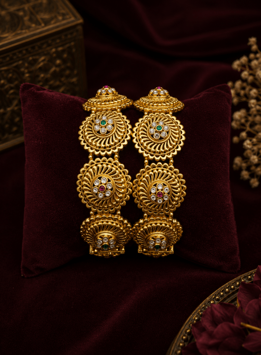 Royal Spiral Designer Gold Plated Traditional Kada Bangle for Women - Madhushrea collection