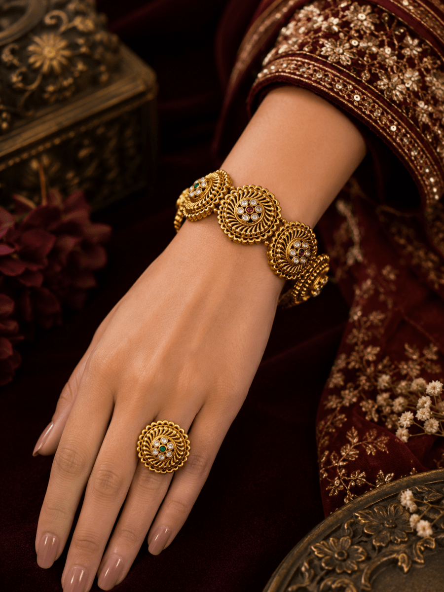 Royal Spiral Designer Gold Plated Traditional Kada Bangle for Women - Madhushrea collection