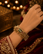 Royal Tulip Green Stone Gold Plated Bridal Kada Bangle for Women - Madhushrea collection