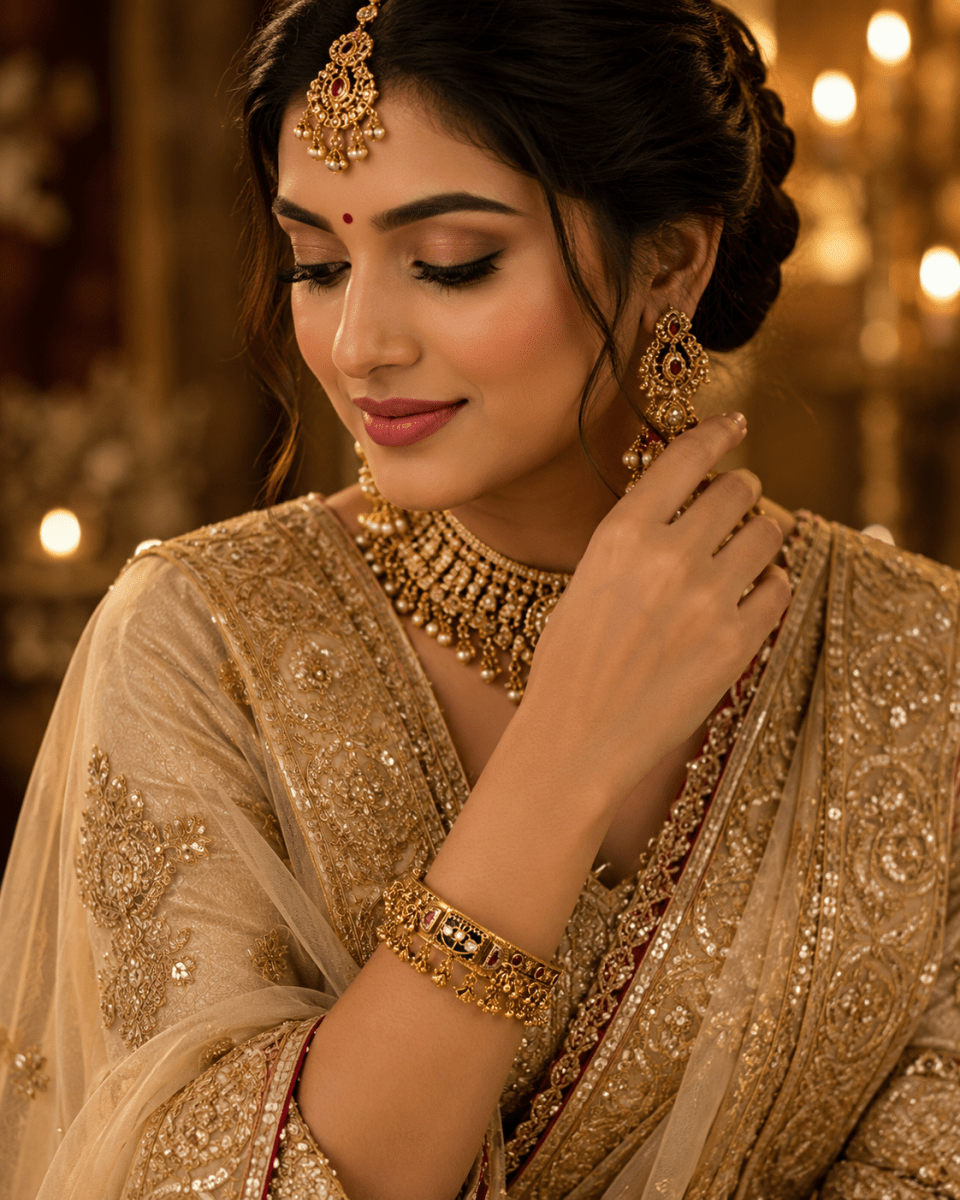 Royal Tulip Green Stone Gold Plated Bridal Kada Bangle for Women - Madhushrea collection
