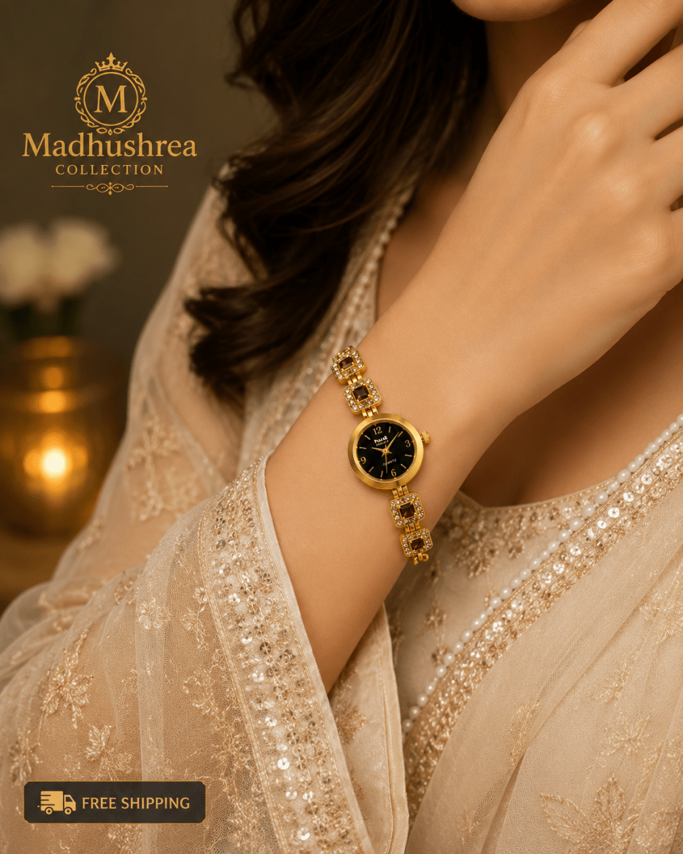 Ruby Crystal Bracelet Watch for Women | Luxury Gold Plated Designer Watch for Girls - Madhushrea collection