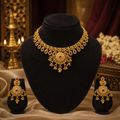 Ruby Emerald Temple Choker Necklace Set with Earrings for Women - Madhushrea collection