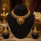 Ruby Emerald Temple Choker Necklace Set with Earrings for Women - Madhushrea collection