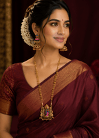 Temple Radha Krishna Long Necklace Set with Traditional Jhumka Earrings - Madhushrea collection