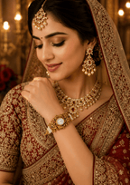 Traditional Bridal Bracelet Watch for Women | Antique Gold Pearl Kada Watch - Madhushrea collection