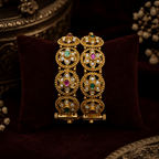 Traditional Floral Ruby Green Stone Gold Plated Designer Bangle for Women - Madhushrea collection