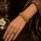 Traditional Floral Ruby Green Stone Gold Plated Designer Bangle for Women - Madhushrea collection