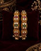 Traditional Ruby Green Stone Gold Plated Designer Kada Bangle for Women - Madhushrea collection