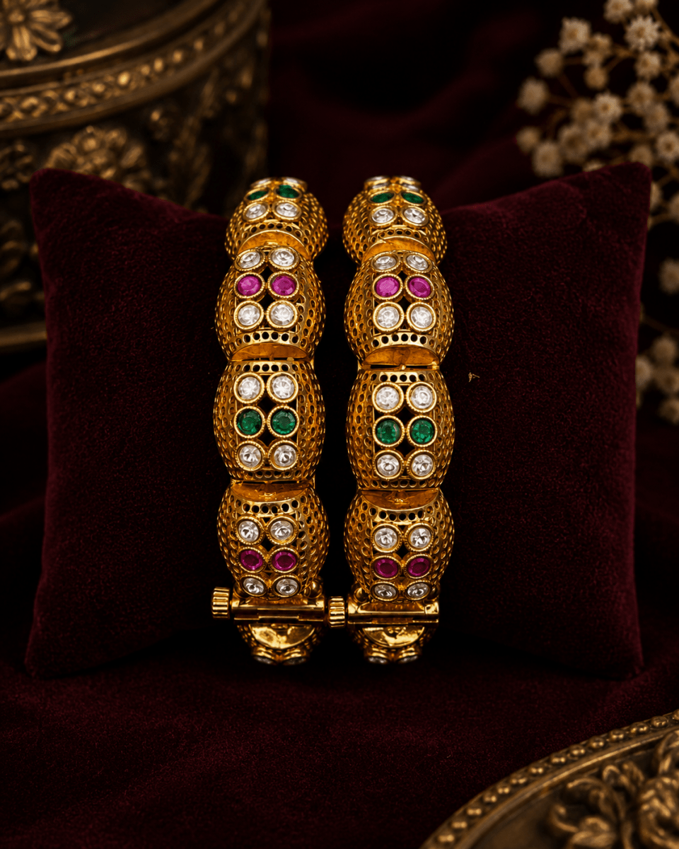 Traditional Ruby Green Stone Gold Plated Designer Kada Bangle for Women - Madhushrea collection