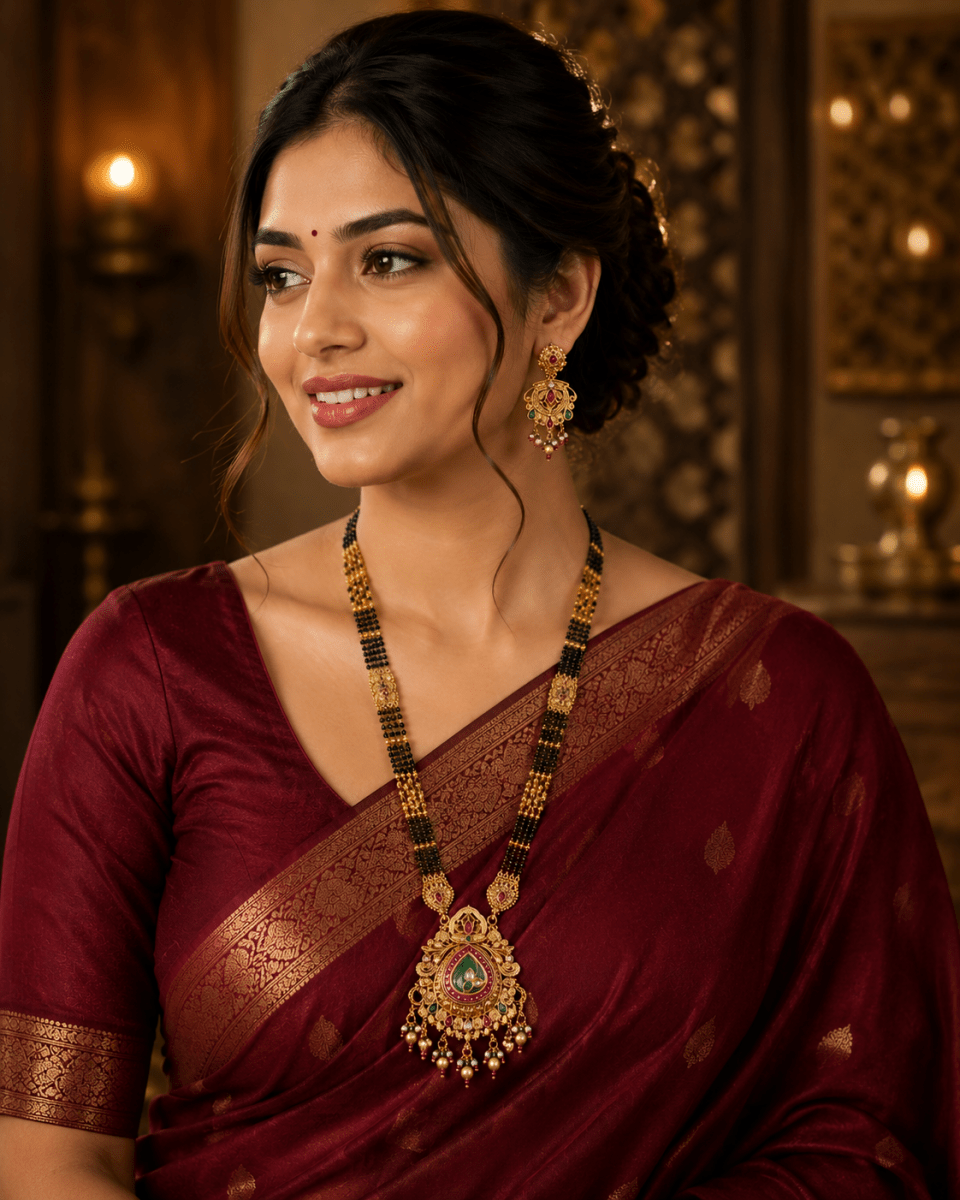 Wedding Special Traditional Mangalsutra Set | Premium Long Necklace with Matching Earrings - Madhushrea collection