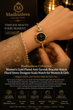 Women's Luxury Gold Plated Anti-Tarnish Bracelet Watch with Multicolor Floral Stone | Stylish Kada Watch for Women & Girls - Madhushrea collection
