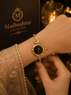 Women's Luxury Gold Plated Anti-Tarnish Bracelet Watch with Multicolor Floral Stone | Stylish Kada Watch for Women & Girls - Madhushrea collection